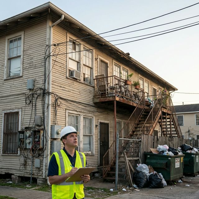 Houston apartment with code violations and inspector documenting issues