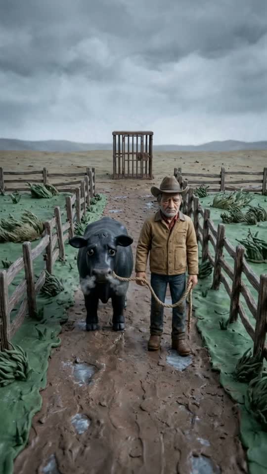 Joe leading Betsy past the Cow Jail gate