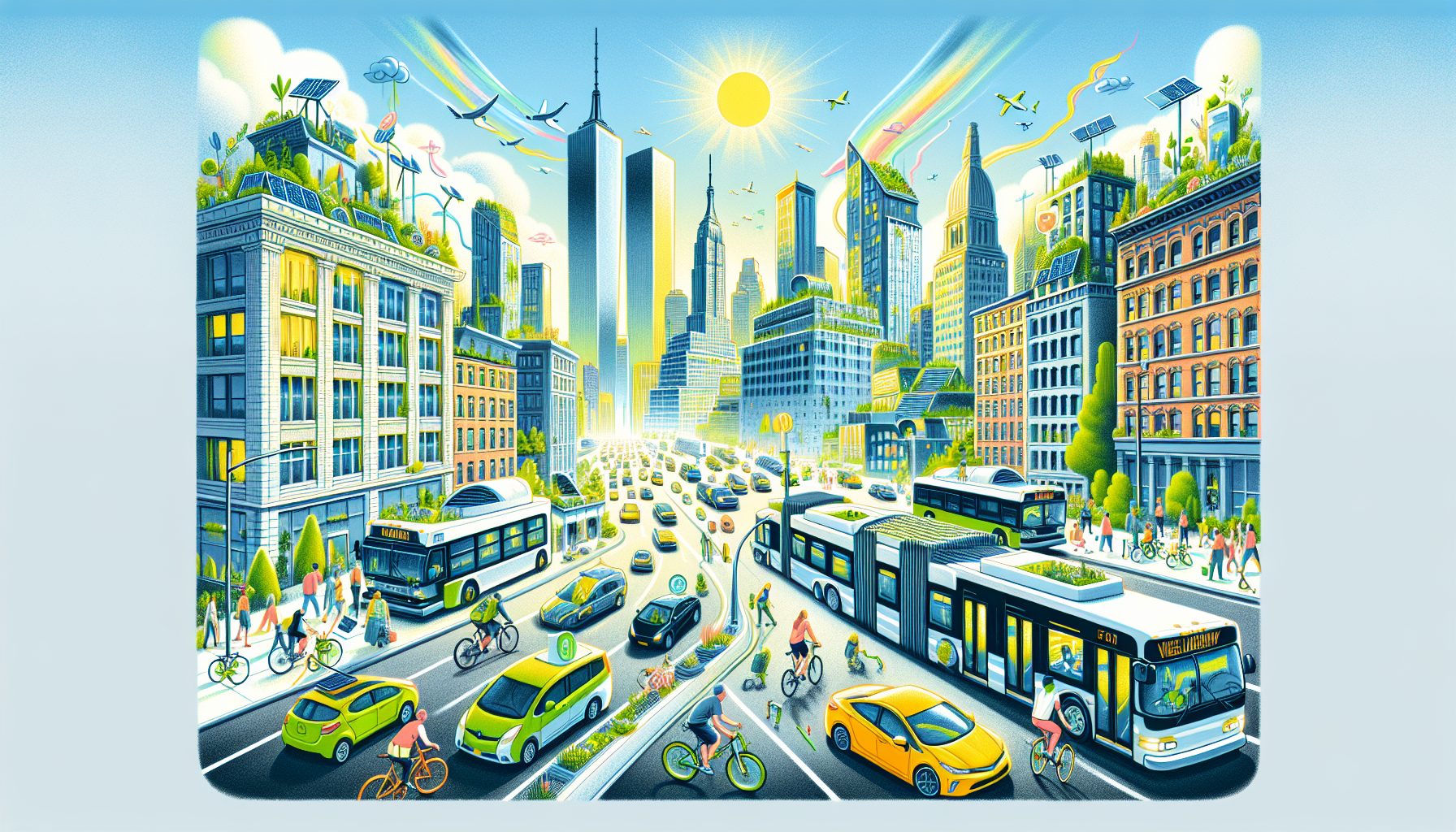 Illustration of reducing air pollution in NYC